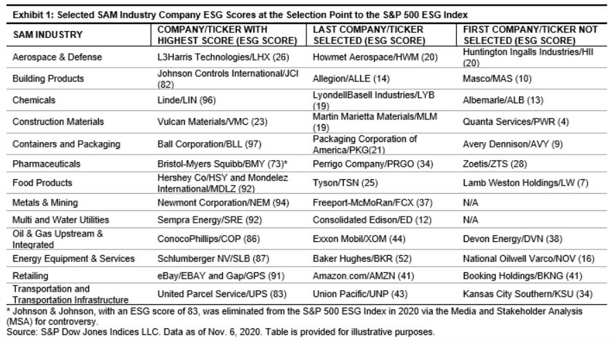 Exhibit 1: Selected SAM Industry Company ESG Scores