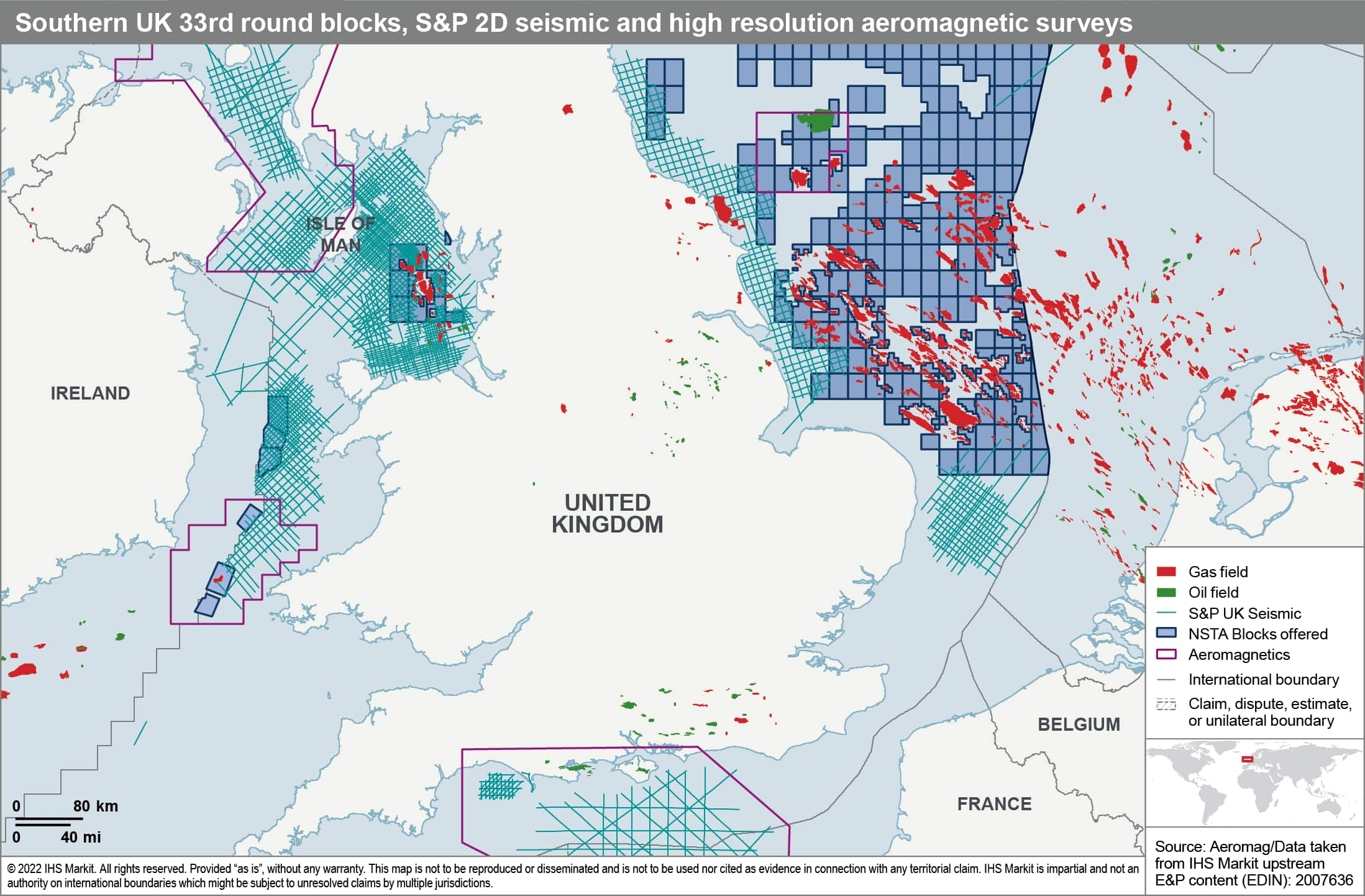 Fig 4 S&P 2D data, high resolution aeromagnetic surveys and UK 33rd round blocks