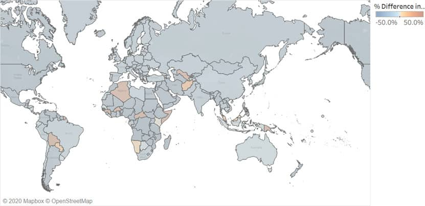 Global exports of iron and steel percentage change in 2019 from 2018