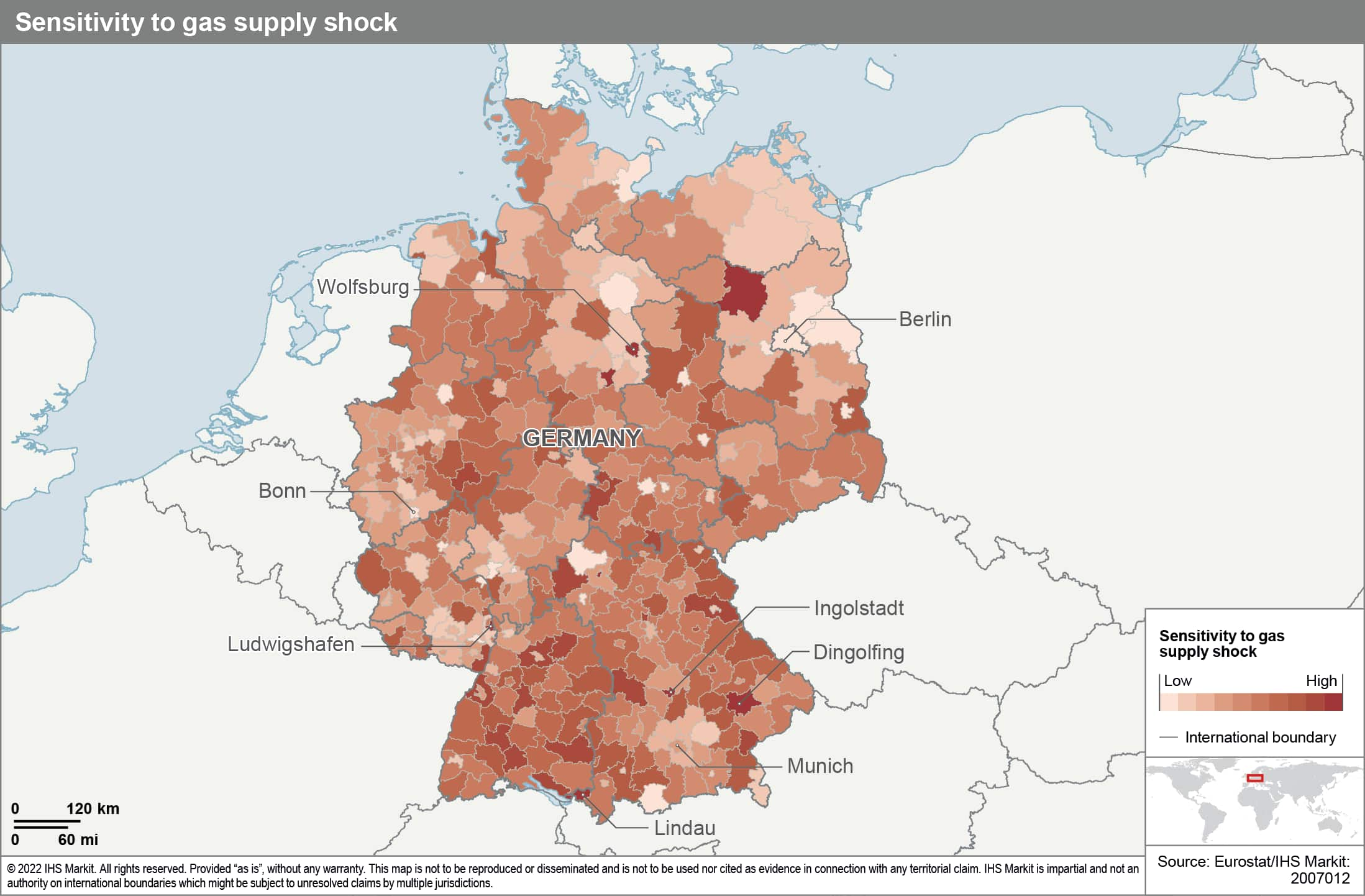 impact of gas supply chock in Germany by region and city