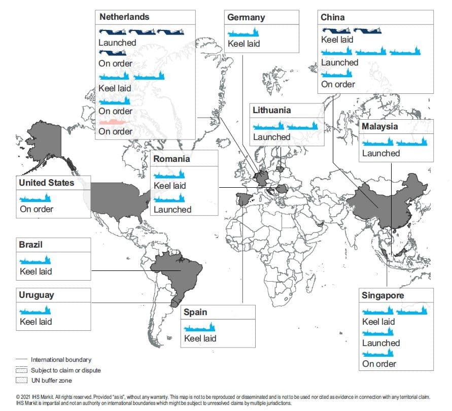 Map of dredging vessels on order