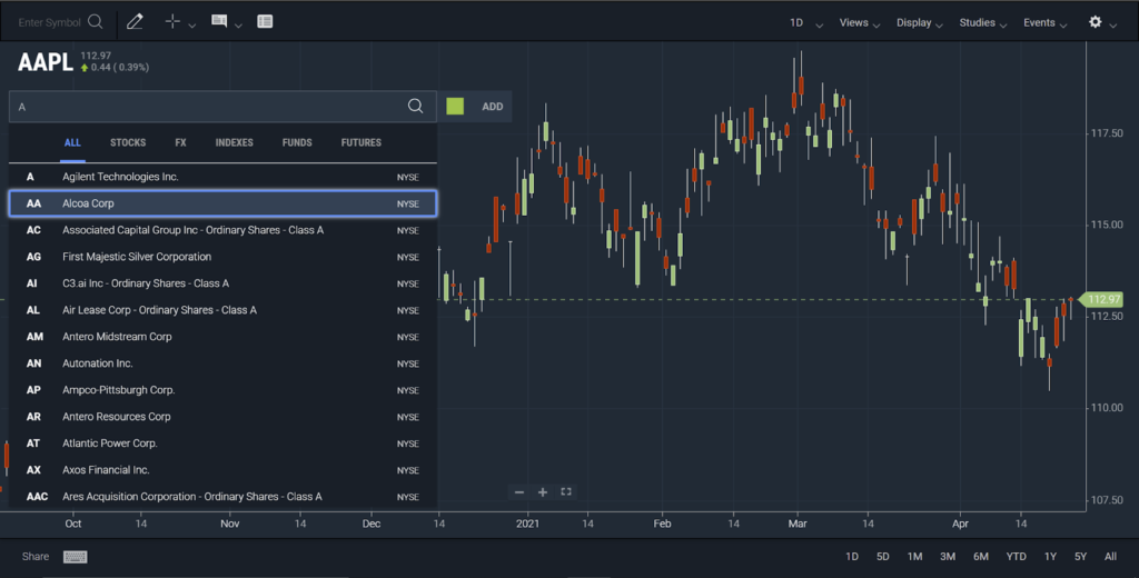 Chart comparison lookup using keyboard